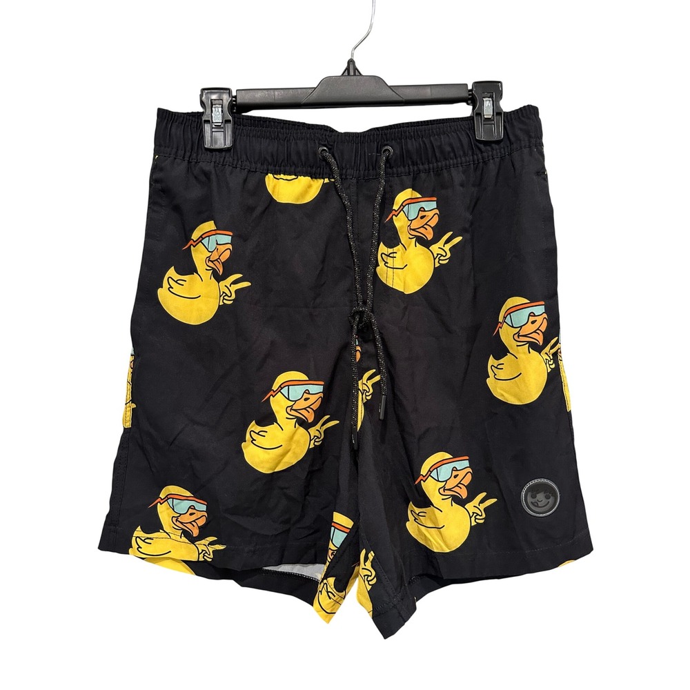 Neff Mens Black Rubber Duck Print Swim Trunks Recycled Board Shorts